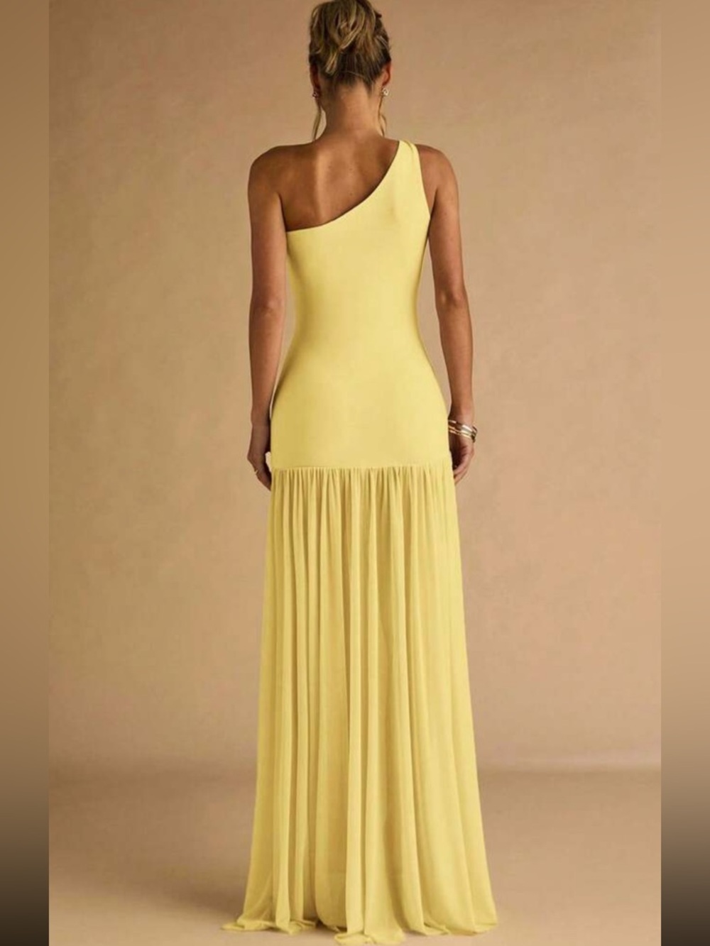 One Shoulder Lemon Yellow Maxi Dress - Picture 2 of 7